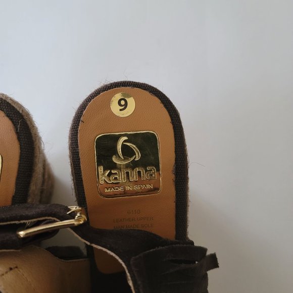 Kanna Wedge Slingback Suede Upper Sandal With Fringe detail. Size 9 - Picture 2 of 7